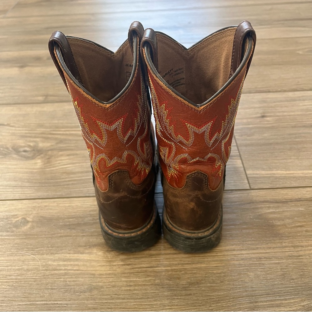 Ariat Kids WorkHog Wide Square Toe Reddish-Brown Western Pull-On Boot - Picture 6 of 7